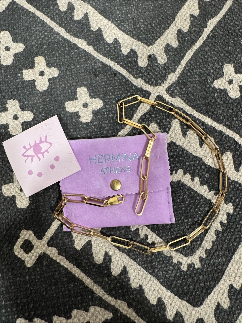 Hermina Athens Gold Paperclip Chain Necklace - Lavender Pouch Included